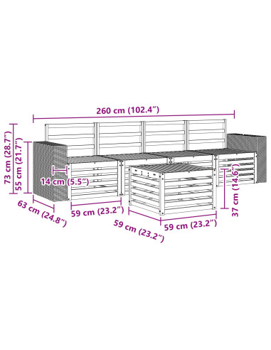 Set di divani da esterno 5 pcs Naturale