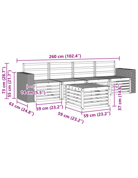 Set di divani da esterno 5 pcs Naturale