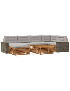 Set di divani da esterno 7 pcs Naturale e Grigio Chiaro 2