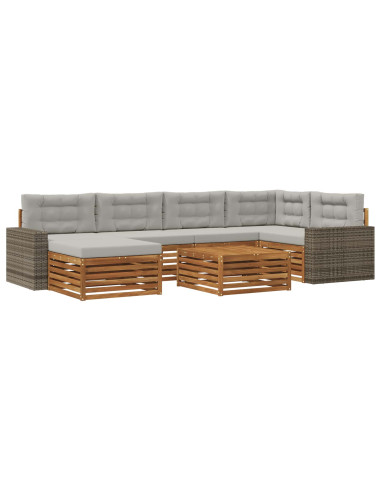 Set di divani da esterno 7 pcs Naturale e Grigio Chiaro