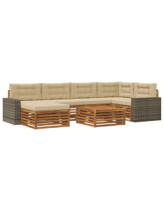 Set di divani da esterno con cuscino 7 pcs Naturale e Beige 2