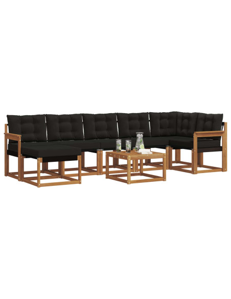 Set di divani da esterno con cuscino 8 pcs Naturale e Nero