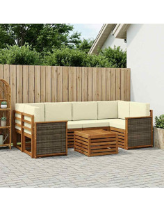 Set di divani da esterno con cuscino 7 pcs Naturale e Crema