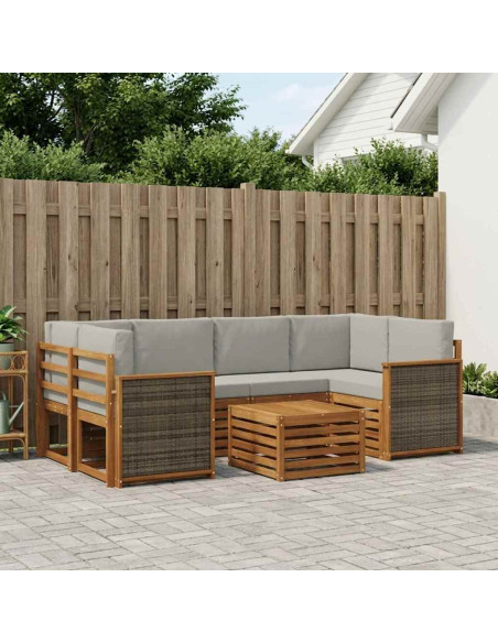 Set di divani da esterno 7 pcs Naturale e Grigio Chiaro