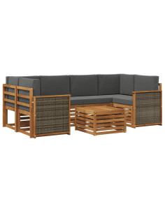 Set di divani da esterno con cuscino 7 pcs Naturale e Antracite