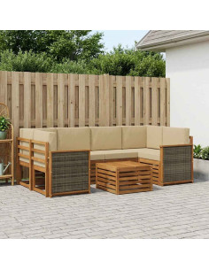 Set di divani da esterno con cuscino 7 pcs Naturale e Beige