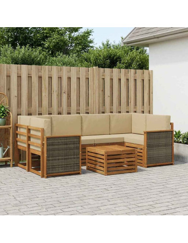 Set di divani da esterno con cuscino 7 pcs Naturale e Beige