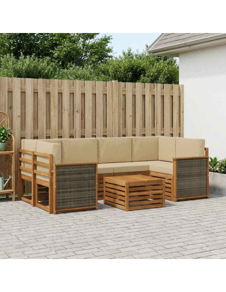 Set di divani da esterno con cuscino 7 pcs Naturale e Beige