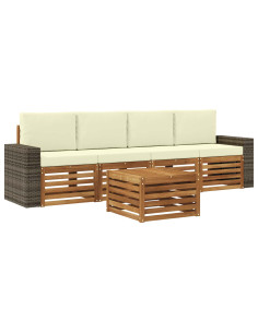 Set di divani da esterno con cuscino 5 pcs Naturale e Crema