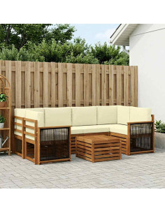 Set di divani da esterno con cuscino 7 pcs Naturale e Crema
