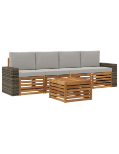 Set di divani da esterno 5 pcs Naturale e Grigio Chiaro