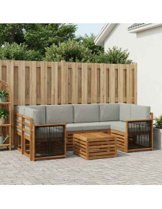 Set di divani da esterno 7 pcs Naturale e Grigio Chiaro