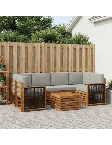 Set di divani da esterno 7 pcs Naturale e Grigio Chiaro