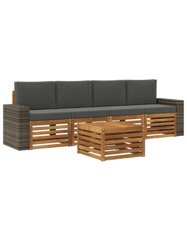 Set di divani da esterno con cuscino 5 pcs Naturale e Antracite