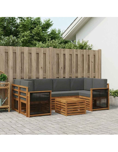 Set di divani da esterno con cuscino 7 pcs Naturale e Antracite
