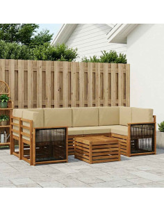 Set di divani da esterno con cuscino 7 pcs Naturale e Beige