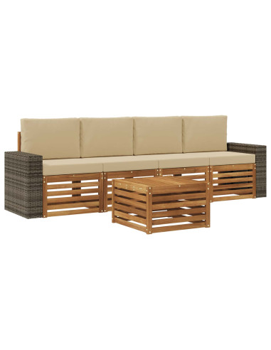 Set di divani da esterno con cuscino 5 pcs Naturale e Beige