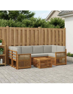 Set di divani da esterno 7 pcs Naturale e Grigio Chiaro