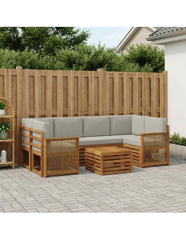 Set di divani da esterno 7 pcs Naturale e Grigio Chiaro