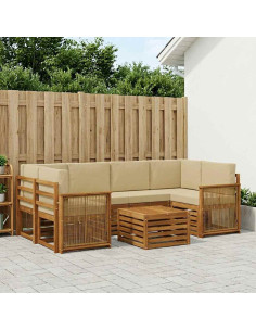 Set di divani da esterno con cuscino 7 pcs Naturale e Beige