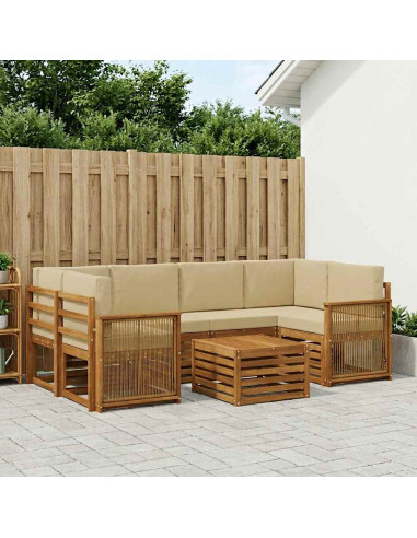 Set di divani da esterno con cuscino 7 pcs Naturale e Beige