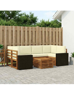Set di divani da esterno con cuscino 7 pcs Naturale e Crema