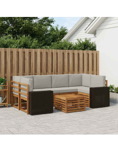 Set di divani da esterno 7 pcs Naturale e Grigio Chiaro