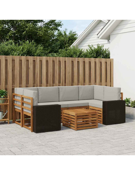 Set di divani da esterno 7 pcs Naturale e Grigio Chiaro