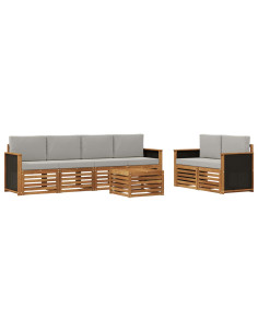 Set di divani da esterno 7 pcs Naturale e Grigio Chiaro