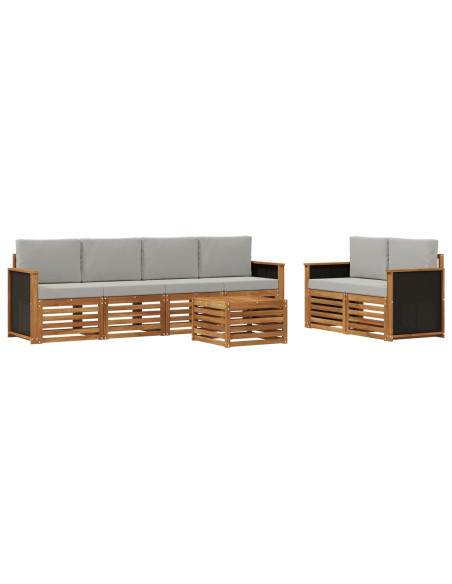 Set di divani da esterno 7 pcs Naturale e Grigio Chiaro