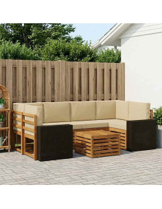Set di divani da esterno con cuscino 7 pcs Naturale e Beige