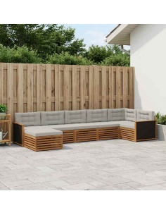 Set di divani da esterno 7 pcs Naturale e Grigio Chiaro