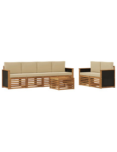 Set di divani da esterno con cuscino 7 pcs Naturale e Beige