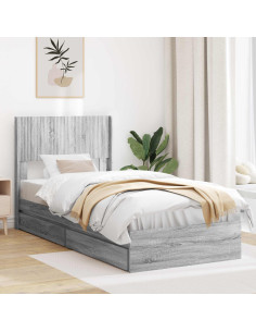 Struttura del letto con stoccaggio e testata Sonoma grigio