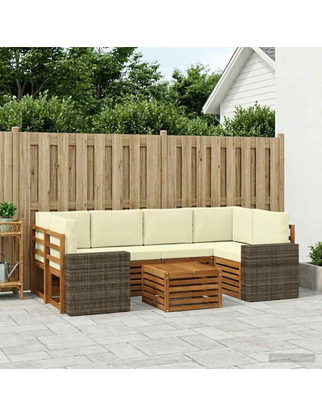 Set di divani da esterno con cuscino 7 pcs Naturale e Crema