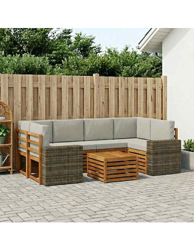 Set di divani da esterno 7 pcs Naturale e Grigio Chiaro