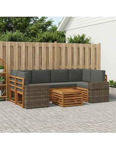 Set di divani da esterno con cuscino 7 pcs Naturale e Antracite