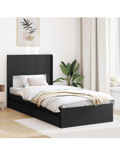 Struttura del letto con stoccaggio e testata Nero 75 x 190 cm