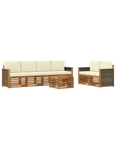 Set di divani da esterno con cuscino 7 pcs Naturale e Crema