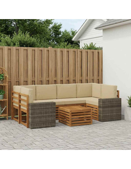 Set di divani da esterno con cuscino 7 pcs Naturale e Beige