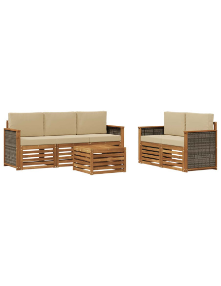 Set divani con cuscino 6 pcs Legno di Acacia Massello