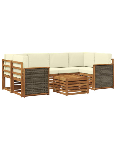 Set di divani da esterno con cuscino 7 pcs Naturale e Crema