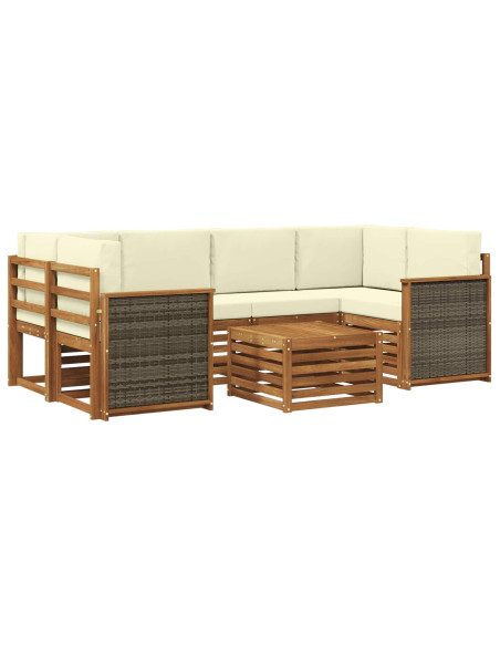 Set di divani da esterno con cuscino 7 pcs Naturale e Crema