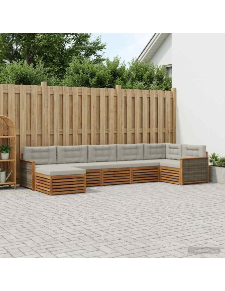 Set di divani da esterno 7 pcs Naturale e Grigio Chiaro