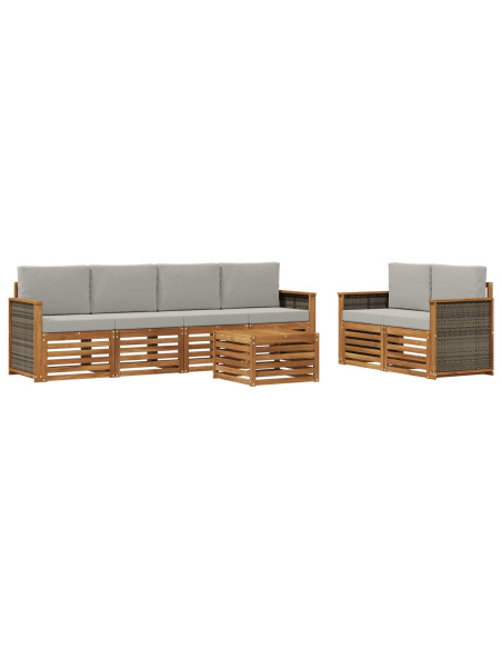 Set di divani da esterno 7 pcs Naturale e Grigio Chiaro