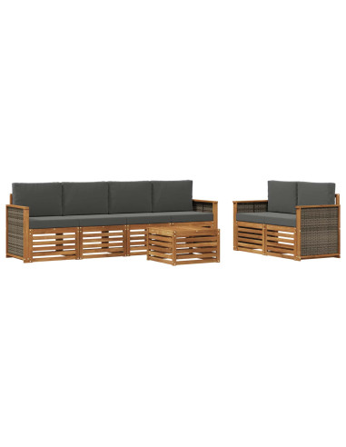 Set di divani da esterno con cuscino 7 pcs Naturale e Antracite