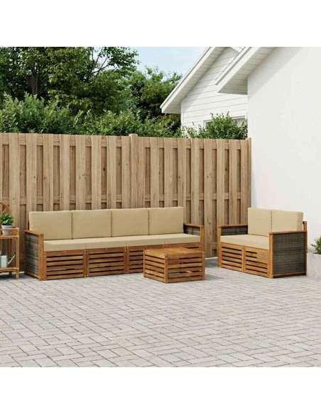 Set di divani da esterno con cuscino 7 pcs Naturale e Beige