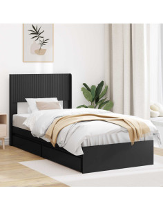 Struttura del letto con stoccaggio e testata Nero 90 x 190 cm