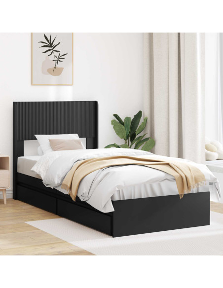 Struttura del letto con stoccaggio e testata Nero 90 x 190 cm
