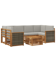 Set di divani da esterno 7 pcs Naturale e Grigio Chiaro 2